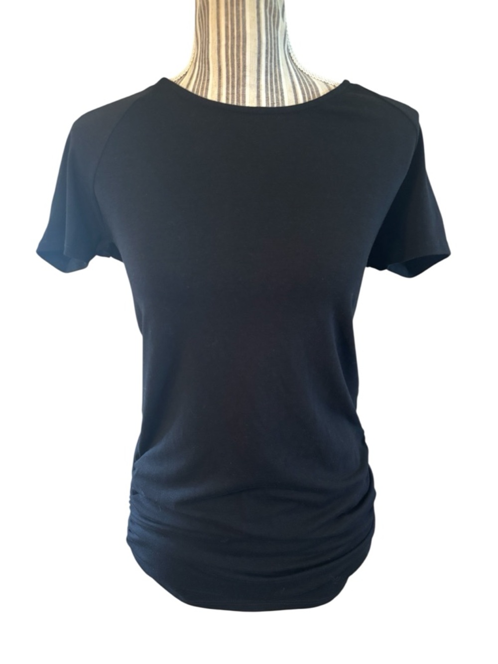 Pinkblush Maternity Top Small Black Ruched Sides Short-Sleeve Crew Neck Stretch
